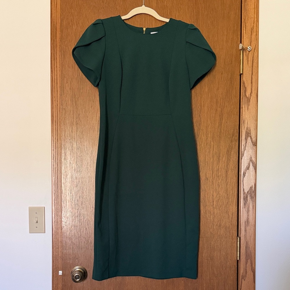 Calvin Klein Emerald Green Puff-Sleeve Sheath Dress